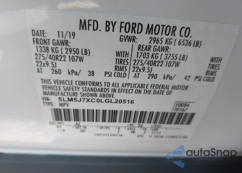 2020 Lincoln Aviator Reserve z USA, uszkodzony, nr VIN 5LM5J7XC0LGL20516